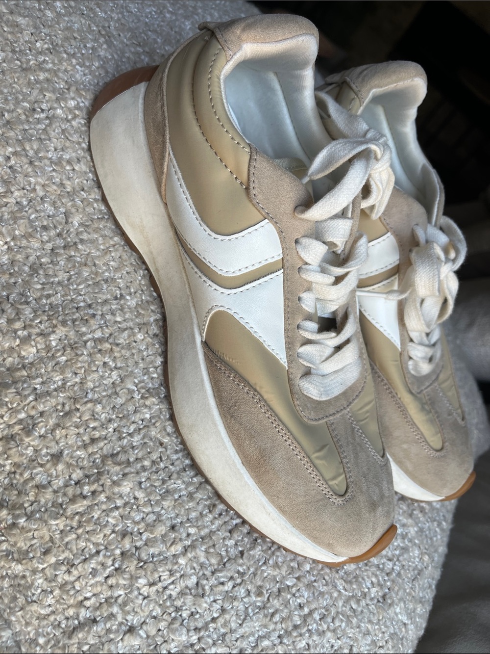 Steve Madden Cream and White Retro Trainer Sneakers